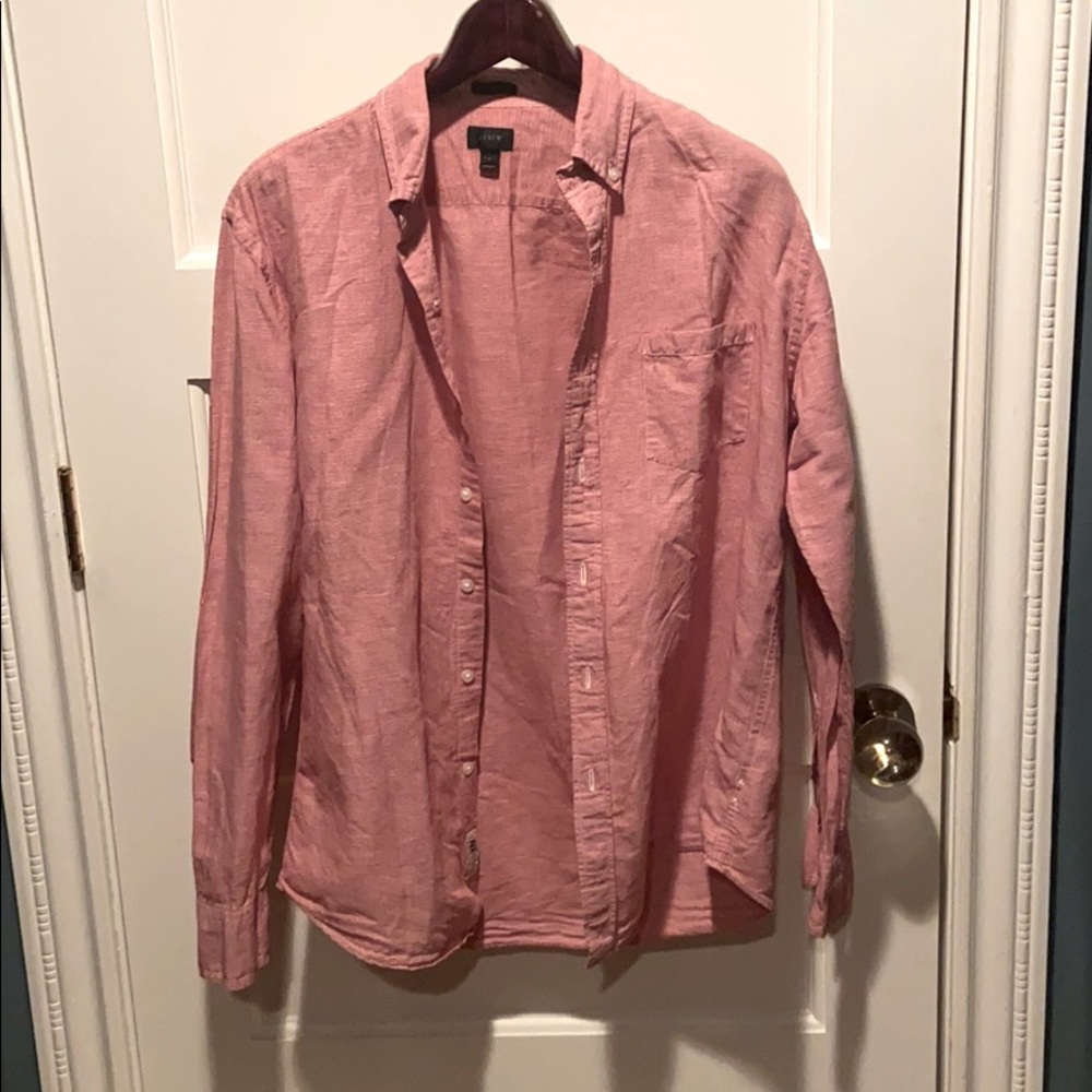 J Crew red and white checkered button down shirt